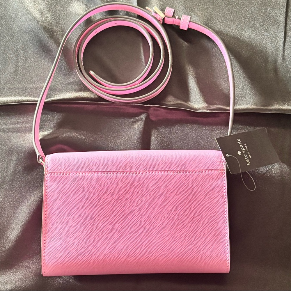 NWT Kate Spade Perry Saffiano Leather Wallet/Crossbody with Strap - Surf Pink - Picture 3 of 5